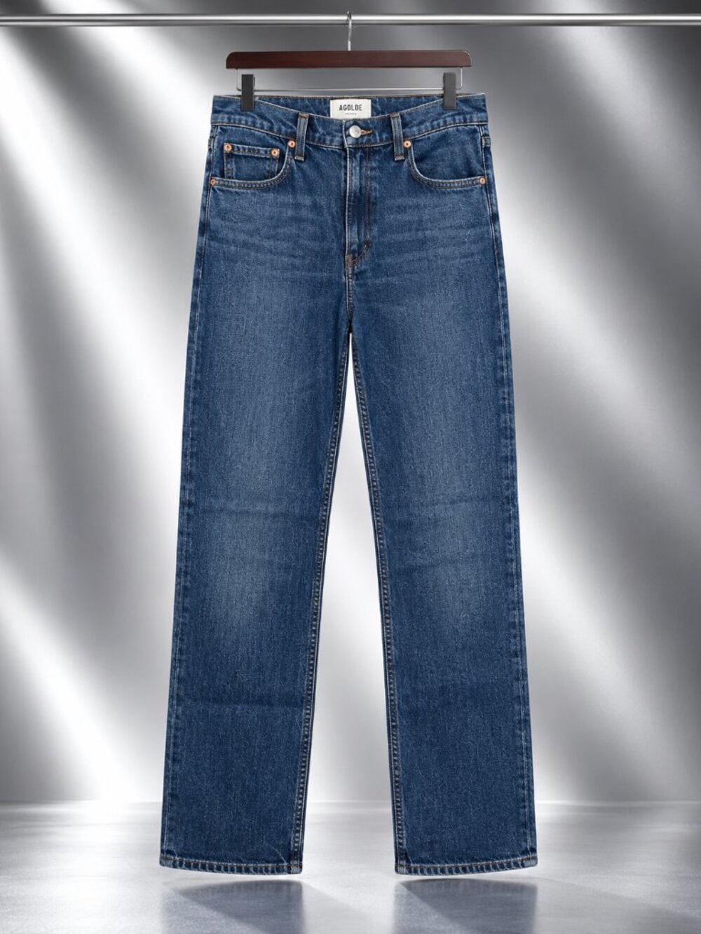 AGOLDE Kye Mid Rise Straight Crop Jeans Dark Indigo Stretch Made in USA Size 28